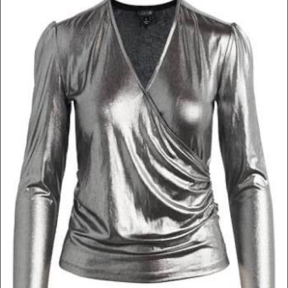 Joe’s Jeans Silver Lame Long Sleeve Top NWT XS - Picture 5 of 11